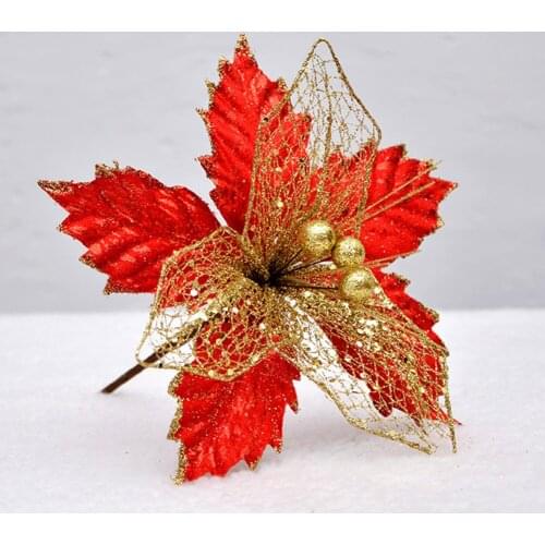 8pcs/set 22cm DIY Artificial Christmas Flowers Wedding Simulation Flowers Christmas Tree Ornaments Decoration Flower Head