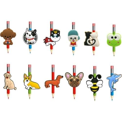 8pcs/set Cute Animals Dog Cat PVC Pencil Toppers Pen Cover Corgi Koala Pencil Caps Students Stationery Straw Stethoscope Charm