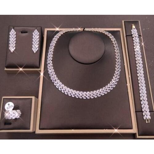 AccKing 2pcs Bridal Zirconia Full Jewelry Sets For Women Party, Luxury Dubai Nigeria CZ Crystal Wedding necklace sets