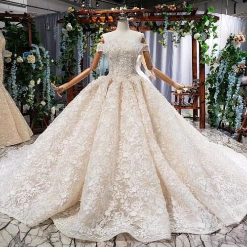 BGW HT41721 Ball Gown Wedding Dresses With Train Off Shoulder Appliques Sequined Lace Up Dress Wedding Vestido De Noiva Princesa