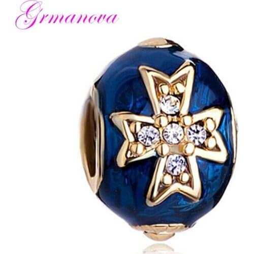 Easter Blue Egg Charm Beads Irish Cross Big Hole New Jewelry Making Bracelet Amulet Fit Pandora Bracelet Womens DIY Jewelry