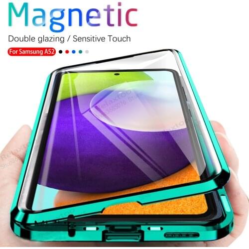 Samsun a52 case 360° full body metal adsorption magnetic flip for samsung galaxy a52 a 52 52a Sam Sung double-sided glass coque