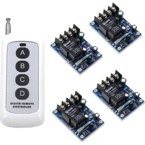 DC 12V 24V 36V 48V 1 CH RF Wireless Remote Control 4 pcs Receivers with Cover & 1pcs Transmitter Long Range 500m