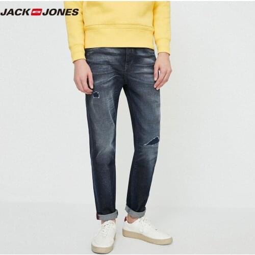JackJones Mens Cotton Slim Fit Streetwear Ripped Stretch Tapered Jeans|220132511
