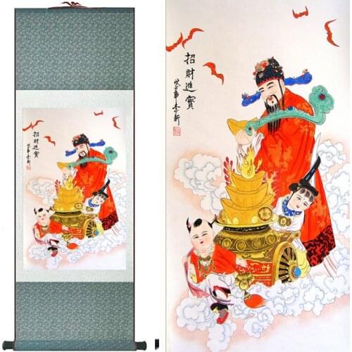 The god of wealth painting Mammon silk scroll painting Chinese traditional painting Chinese mammon