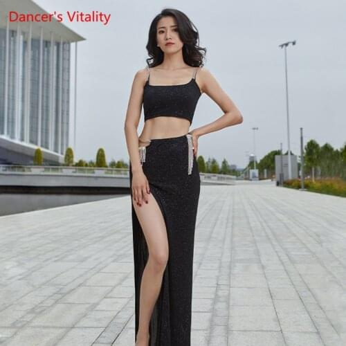 Belly Dance Suit Diamond Sling Top Sequins Split Skirt Temperament Practice Clothes Set Adult Elegant Performance Clothing