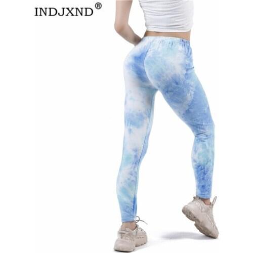 INDJXND High Waist Tie-Dye Leggings Push Up Sport Women Fitness Running Pants Elastic Trousers Gym Girl Tights Workout Clothes