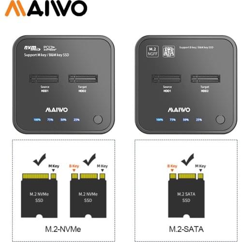 MAIWO K3016 USB 3.1 Type C to M.2 NVMe/SATA Dual Bay External Hard Drive Docking Station with Offline Clone for M2 SSD 2TB