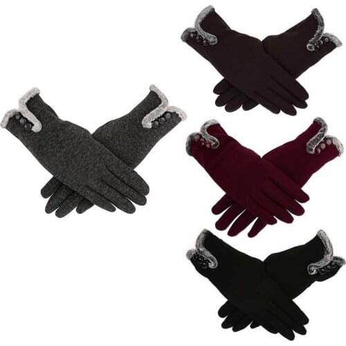 Fashion 2021 Winter Mittens Women Hand Slip Elastic Cuff Warm Wrist Gloves Elegant Lady Bow-knot Glove Screen Soft Lining Gloves