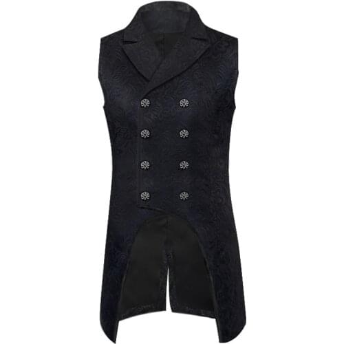 Mens Medieval Vest Renaissance Victorian Costume Sleeveless Double Breasted Vintage Gothic Steampunk Waistcoat Jacket Men XXL