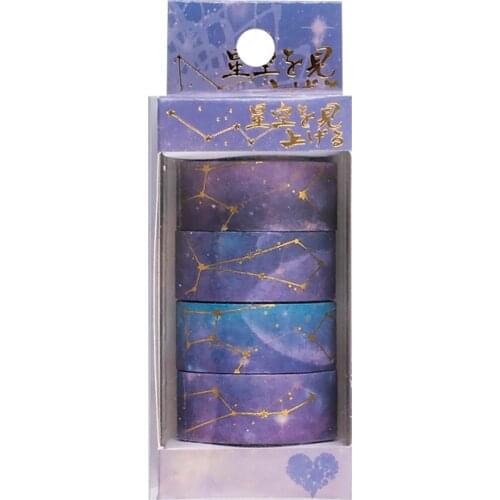 4 Rolls Space Washi Art Decorative Paper Set Coloured Adhesive Tape Set