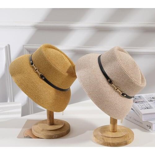 New Spring Summer Concave Top Hepburn Style Lampshade Modeling Lady Paper Straw Bucket Sun Hat Women Casual Hat Fedora Chapeau