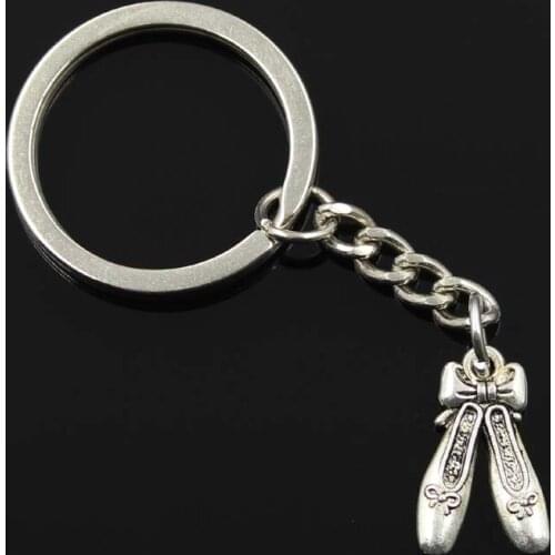 New Fashion Men 30mm Keychain DIY Metal Holder Chain Vintage Ballet Shoes Slippers 20x13mm Silver Color Pendant Gift