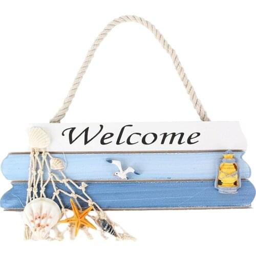 MagiDeal Mediterranean Style Wooden Beach Welcome Hanging Home Door Decor Wall Sign Plaque
