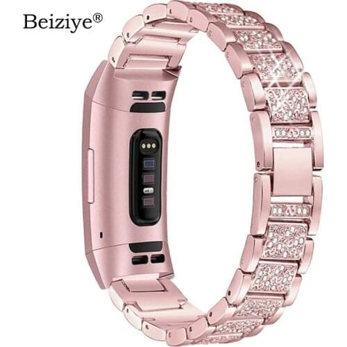 Diamond Band for Fitbit Charge 3 Women Men Stainless Steel Strap Wrist Band for Fitbit Charge 3 SE Band Fitness Activity Tracker