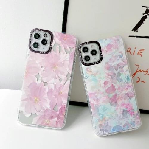 Luxury Retro Flower Transparent Frosted Phone Case for iPhone 11 12 Pro Max XS Max X XR 7 8 Plus Cute Floral Soft Tpu Back Cover