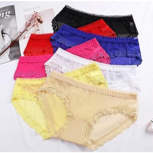 Sexy Ladies' Traceless Underwear Love Lace Allure Transparent Mesh Briefs Womens Panties