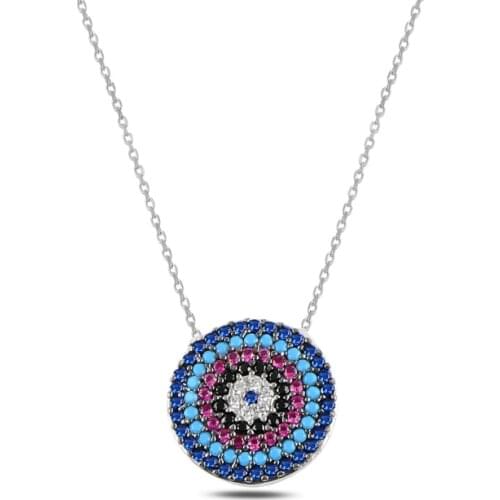Silver 925 Sterling Society Eye Zircon Cubic Zirconia Necklace