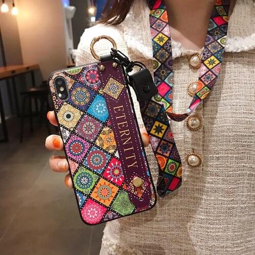 Neck Lanyard Wristband Phone Holder Case For iphone X Xs max XR 11 pro 12 max SE 2020 funda phone Case For iphone 6 6s 7 8 plus