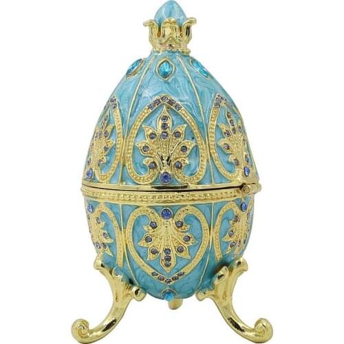 Easter Egg Trinket Box Hand-Painted Crystal Decorative Hinged Jewelry Ring Holder Storage Box, Alexander Palace Collectible