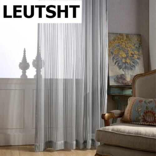 Modern European Solid Jacquard Gray Stripe Tulle Voile Sheers Curtains for Living Room Bedroom Windows