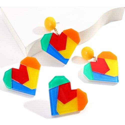 AENSOA Unique Acrylic Heart Drop Earrings Fashion Statement Rainbow Color Dangle Earrings Pendant Jewelry Gift Women Earrings