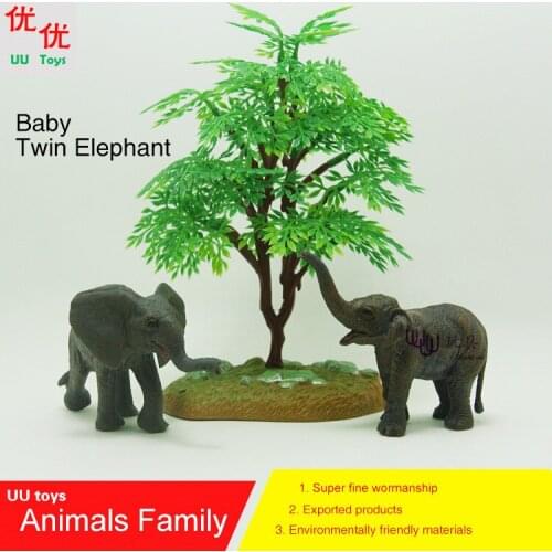 Discount Pack: Baby Twin Elephant (female & male elephant) family pack Simulation model Animals kids gifts educational props
