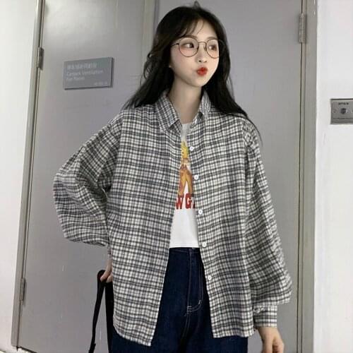 2020 Women Blouses Brand Excellent Quality Gray Plaid Shirt Women Cotton Polyester Casual Long Sleeve Shirt Tops Lady Clothes