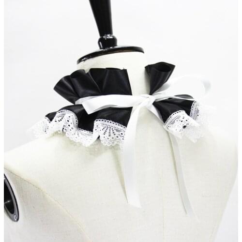 Women Victorian Lolita Vintage Ruffled Fake Collar Lace Trim Cosplay Neck Ruff Y1QD