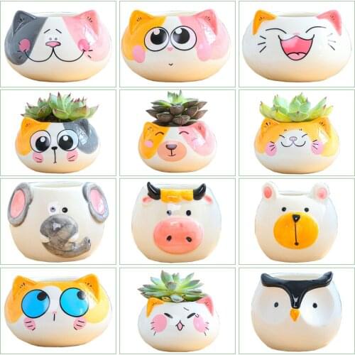 1PC Creative Cartoon Animal Ceramics Plant Pots Mini Flower Pot Decorative Desktop Flowerpot Fairy Garden Home Garden Decoration