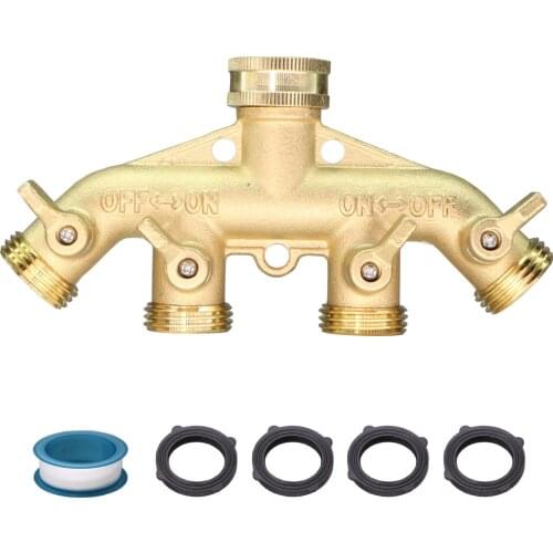 1PC 3/4" Solid Brass Garden Hose Adapter 4 Way Tap Connectors Distributor Switch Valve Water Splitters For Watering Irrigation