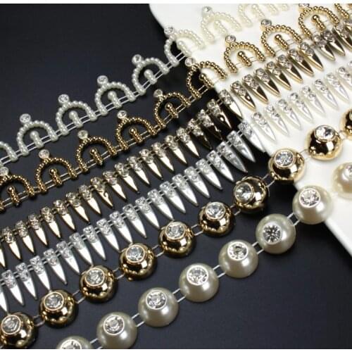 10Yard Rhinestone Wave/Flower/Pointed Beads UV Plated Chain Trim For Sewing Apperal Bag Shoes Cap Collar Holiday Venue Dec