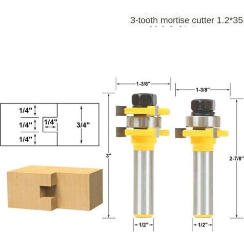 2PCS Tongue Groove Assembly Router Bit T-type Slot Bit Milling Cutters 1/2 Shank For Flooring Panel Wood Cutting Tools