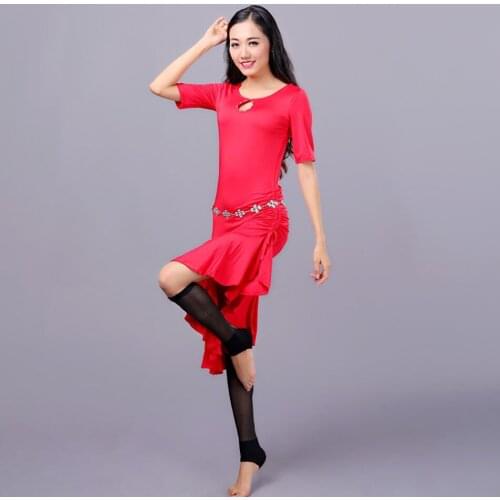 2021 New 5003 Lotus Hem Wrinkle Design Latin Dance Dress Women Performance Costume Modern Dancing Dresses Belly Dance Dress