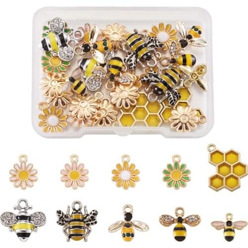 28pcs/box Small Bees Daisy Honeycomb Shape Alloy Enamel Pendants Charms for Jewelry Making DIY Bracelet Necklace Accessories
