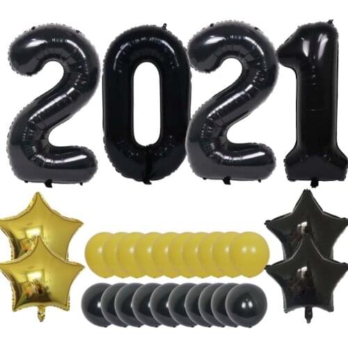 40inch Black 2021 Figures Balloon New Years Eve Party Supplies Graduation Decoration Party Decoration Black Gold Latex Balloons