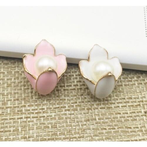 50pcs 3D Pearl Flower Button Jewelry Charms Wedding Brides Hair Clip Buckle Flatback Floating Enamel Alloy Phones Embellishment