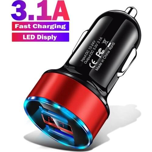 3.1A Dual USB Car Charger LED Display Fast Charging Mobile Phone Universal Car Charger For iPhone 7 Plus Samsung S9 Huawei P20