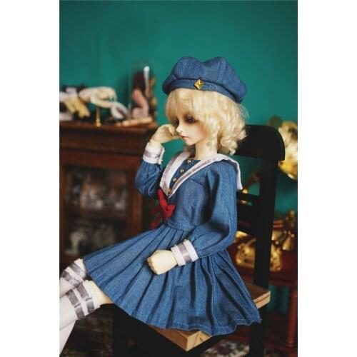 BJD is suitable for 1/3 1/4 1/6 size doll skirt with cap midshipman denim skirt doll accessories (hat + skirt + socks)