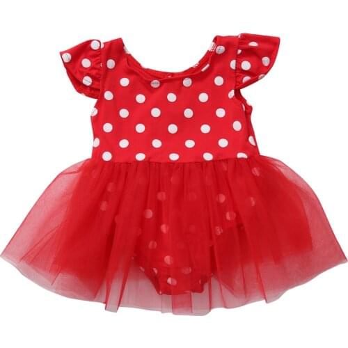 Baby Girl Bodysuit 2020 Toddler Kids Cute Summer Short Sleeve Red Princess Party Pokla Dot Tulle Tutu Mesh Ruffle Costume