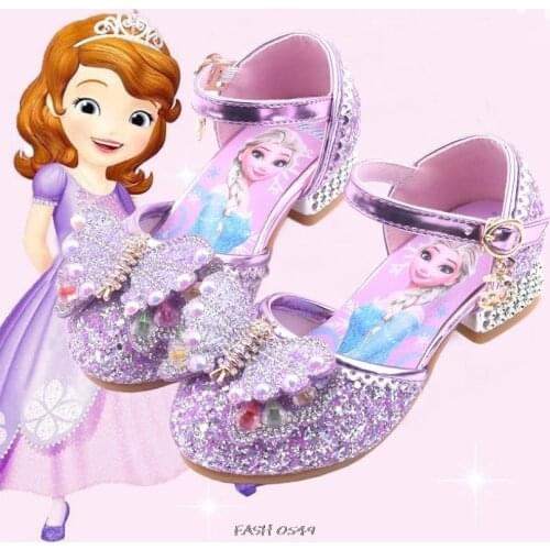 Disney Frozen 2 Elsa Princess Sandals With High Heel Fashion Girls Dress Shoes Summer Baby Soft Leather Beach Shoes