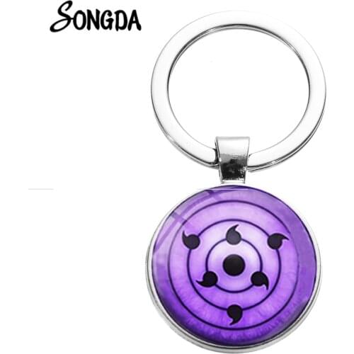 Hot Sale Naruto Shippuden Keychain Round Uchiha Clan Sharingan Eye Cool Badges Cabochon Key Ring Fashion Anime Ornaments