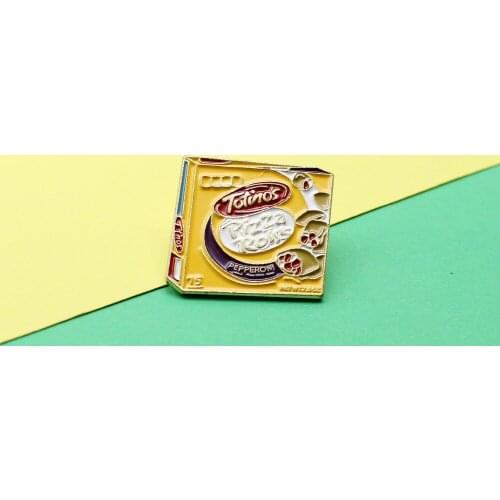 New cartoon pizza box shape metal enamel brooch fashion decoration pin clothing bag accessories gifts for friends