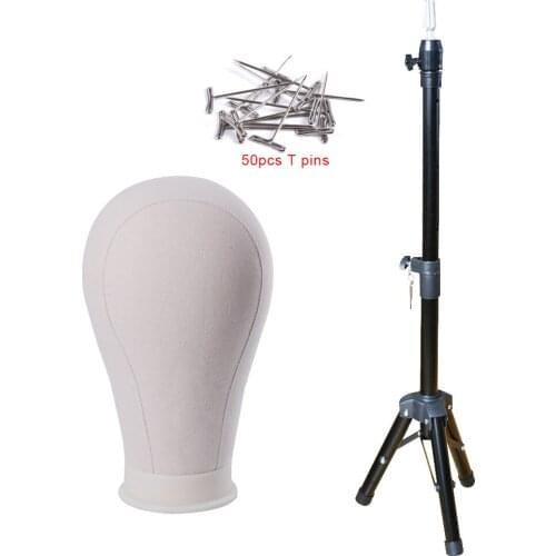 Black Tripod Stand for Wigs Head Stand With Canvas Block Head And Tpins Adjustable Wig Stand for Mannequin Training Head Holder