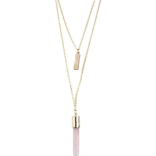 Cylindricality Genuine Stones Double Layer Necklace with Long Natural Blue Stone Necklace