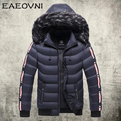 EAEOVNI Winter Jacket Men Fur Collar Warm Thick Parka Male Outerwear Thermal Wool Down Jacket Coats Fleece Hooded Puffer Jacket
