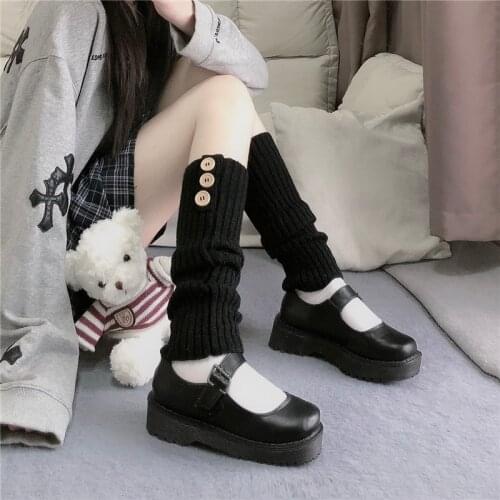 Women girl jk Knit Winter Leg Warmers Loose Style Lady Boot Knee High Boot Stockings Leggings Warm Boots button panda Leg warmer