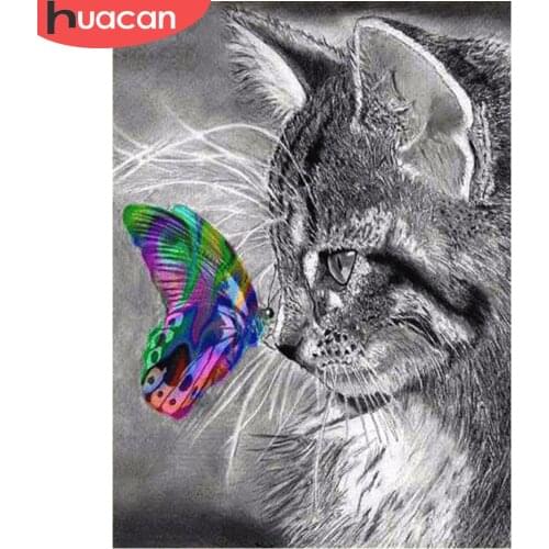 Huacan 5D Cat and Butterfly Diamond Embroidery Europe Home Decor DIY Diamond Painting of Rhinestones Unfinished Handcraft Gift