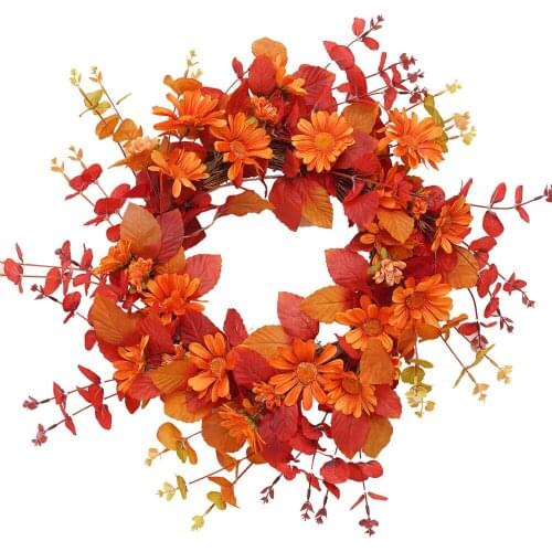 Thanksgiving Wreath Pumpkin Ring Of Flowers Garland Door Decoration Silk Bright Color Wall Autumn Simulated Sunflower Maple Leaf