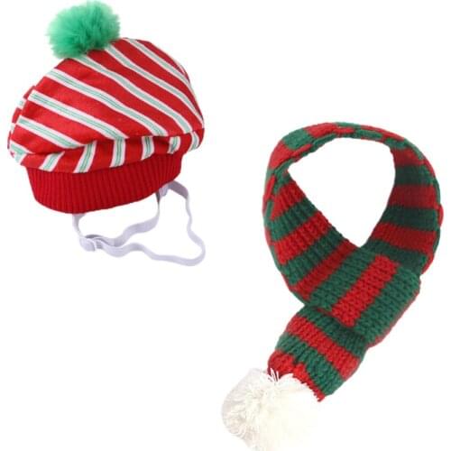 Bib Plaid Hat Suit Pet Knitted Comfortable Christmas Durable Pets From Small To Large Suitable For Warm Cap And Scarf Set